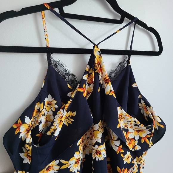 MONTEAU Navy Blue &Yellow  Floral Halter Dress - Picture 4 of 8
